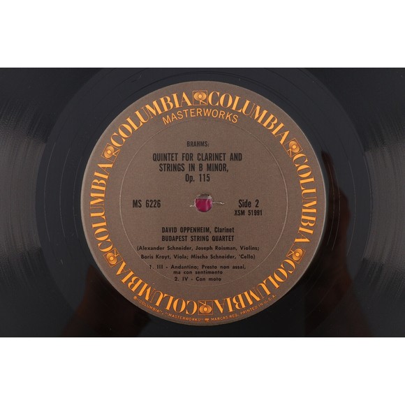 Brahms David Oppenheim Clarinet Quintet In B-Minor Budapest String 12" LP Record - Picture 8 of 11